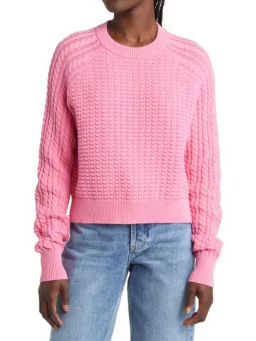 French Connection Mozart Mixed Stitch Cotton Sweater in Aurora Pink